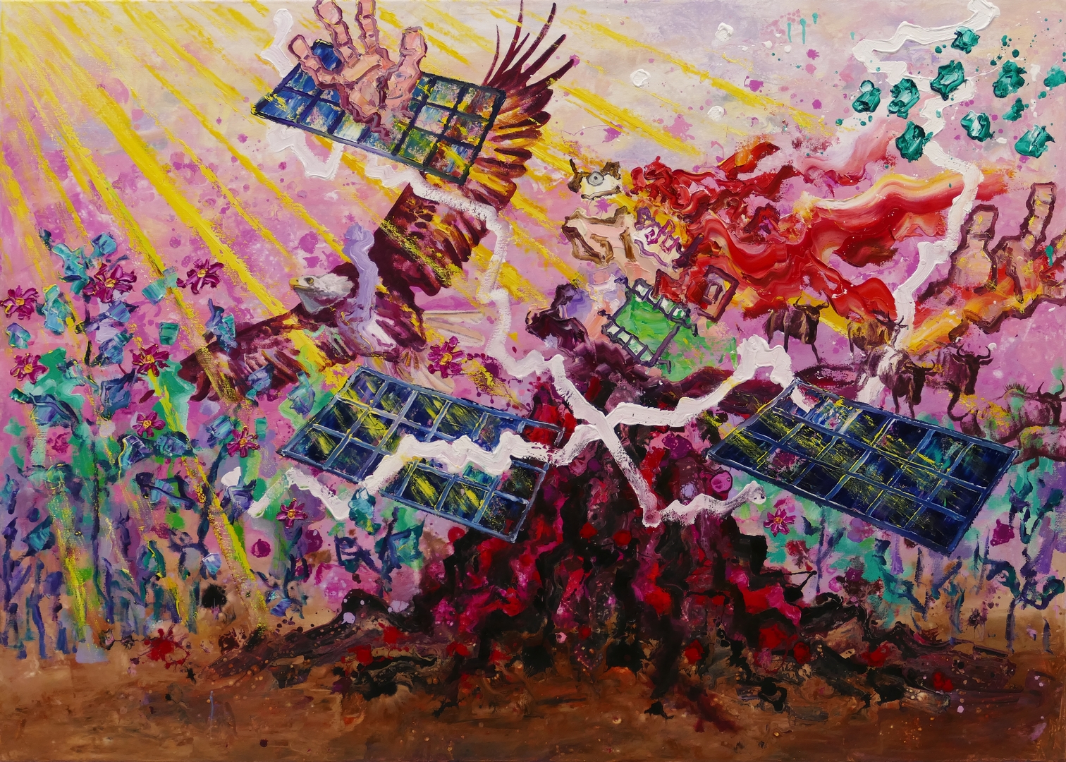 B, Sonne IV,100x140cm, Öl, Acryl auf Leinwand, 2025