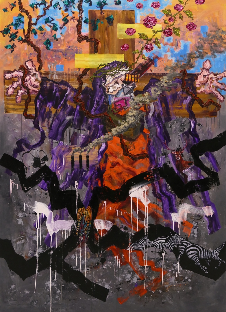 Jetzt ist sogar Maria dran,180x130cm,Öl,Acryl auf Leinwand,2025