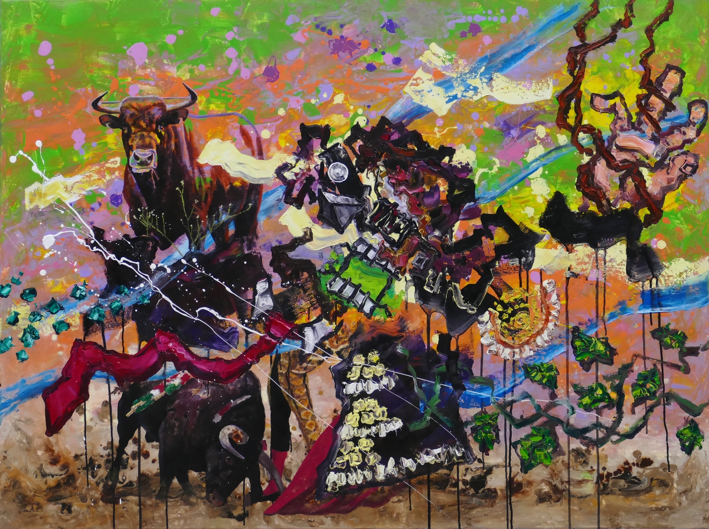 Stierkaempfer,90x120cm, Öl, Acryl,2025